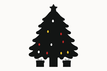 Elegant Black Silhouette Christmas Tree with Gifts Festive Holiday Illustration