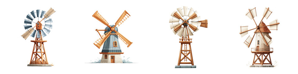 Vintage Windmills in a Rural Landscape