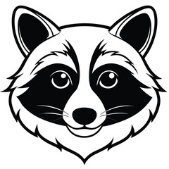 The cute raccoon face is in black and white with a sweet, gentle expression