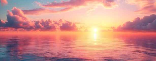 Fototapeta premium Serene Pastel Sunrise over Calm Ocean A Breathtaking View