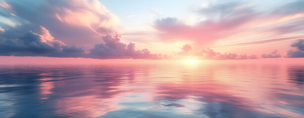 Obraz premium Serene Pastel Sunrise Over Calm Ocean Peaceful Nature Scene