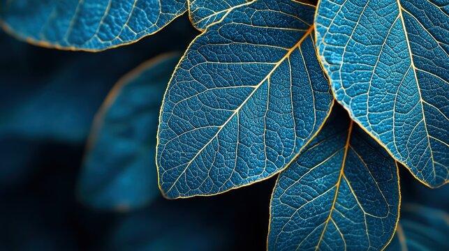Close-up of deep teal leaves with gold veins