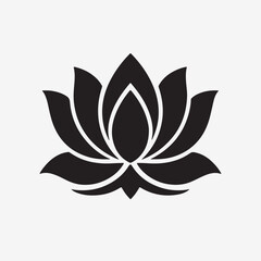 Vector silhouette of a lotus flower bud, with the outer petals just beginning to unfurl. The stem reaches down into the water. A symbol of growth and enlightenment. Clean and simple, isolated on white