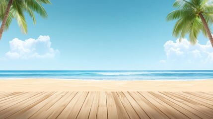 Fototapeta premium Tropical beach background with wooden platform