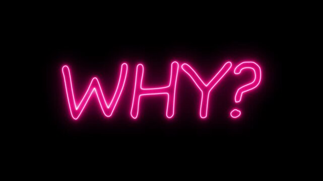 Animated glowing flickering neon inscription why. neon why text animation