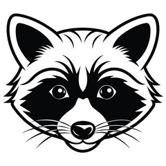 Striking raccoon face features iconic bandit mask in clean, bold black and white lines