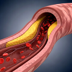 Fat embolism syndrome – 3D Medical Illustration of Plaque Buildup.Atherosclerosis in Artery.