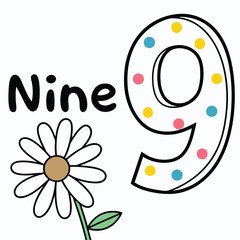Learn Number Nine with Colorful Dots and Daisy Fun Educational Illustration for Kids