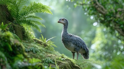 A majestic bird stands gracefully amidst lush greenery, showcasing the beauty of wildlife in a serene forest environment.