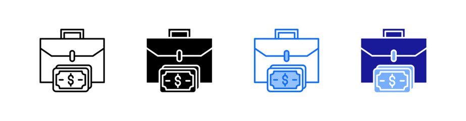 Briefcase Multiple Style Icon Set Vector 