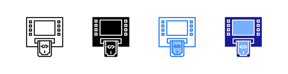 Atm Multiple Style Icon Set Vector 