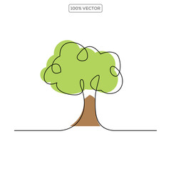 tree one line color illustration template template