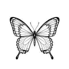 Butterfly art. Black sketches. Vector hand drawn illustration, butterfly silhoette simple Outline 