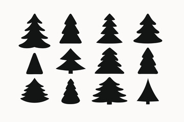 Obraz premium Collection of Simple Black Silhouette Christmas Tree Icons for Design