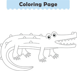 Funny cartoon crocodile. Coloring pages. Vector illustration