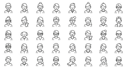 People and pets avatar line icons set. Vector illustration, editable stroke 
