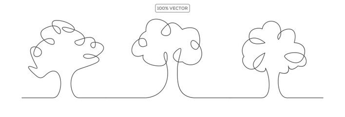 tree set one line art illustration template