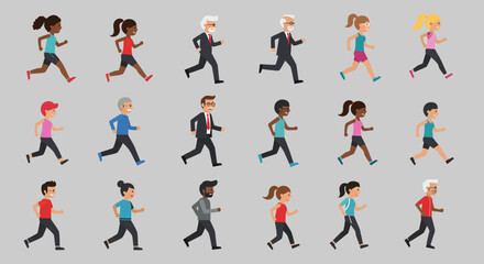 Running and walking people icons. Vector illustration
