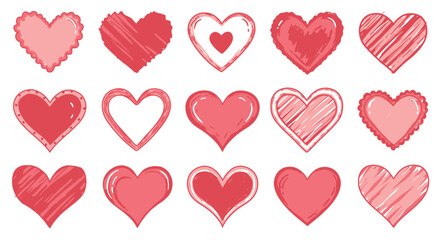 Set of hearts. Hand-drawn various hearts isolated on white background. 