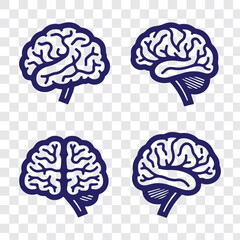 set of brains silhouette vector on transparent background