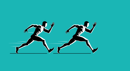 Obraz premium Dynamic running silhouette vector design featuring two sprinting figures in motion