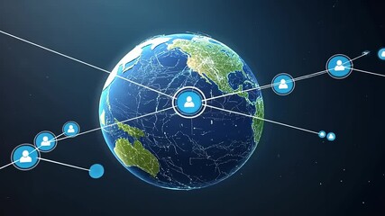 Global Network Connectivity Illustration with Earth and User Icons Representing Communication - Powered by Adobe
