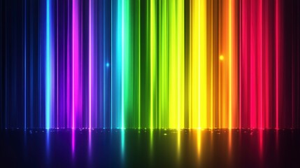 Vibrant rainbow light streaks on dark background.