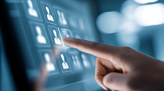 hand selecting profile from digital employee database on screen --ar 16:9 --v 7 Job ID: 42b38469-57b4-407e-82c4-e09012c378ef