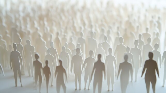 A large crowd of paper people figures standing close together.