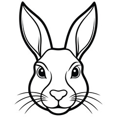Black outline displays a rabbit face with striking eyes and long whiskers