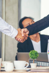 Vertical Businessman shaking hands together team partnership teamwork. Trust honesty business...