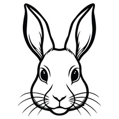 Detailed line art shows a frontfacing rabbit head with long ears and whiskers