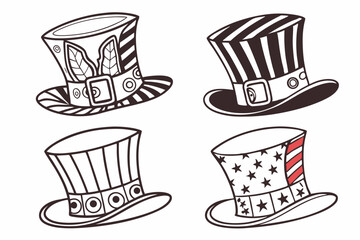 set of Top Hat silhouette vector illustration