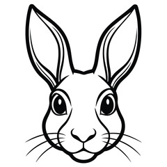 Black line drawing shows a rabbit face with large eyes and ears