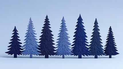 Obraz premium A row of stylized christmas trees in shades of blue.