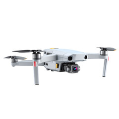 Elegant white drone hovers in darkness