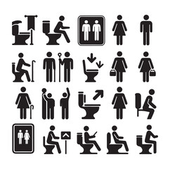 set toilet sign symbol icon  bathroom outline sig Restrooms for men and women, vecto