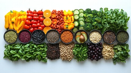 Colorful assortment of fresh and dried whole foods