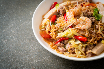 Instant noodles spicy salad on plate