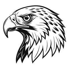 Bold eagle head profile displays sharp lines and a fierce gaze in monochromatic simplicity