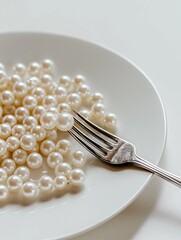 Luxury Still Life with Pearls on a Plate and Silver Spoon