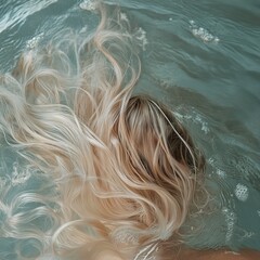 Woman with Braided Hair in Water – Rear View
