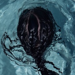 Woman with Braided Hair in Water – Rear View