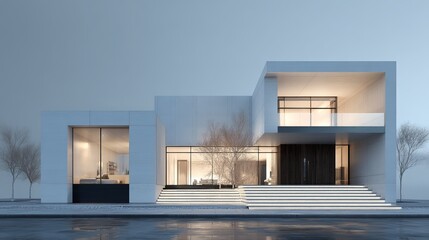 Modern Minimalist Luxury House Exterior Design White Concrete Architecture Home Building Residential Real Estate Property Elegant Spacious Contemporary Home Design Stunning Facade 