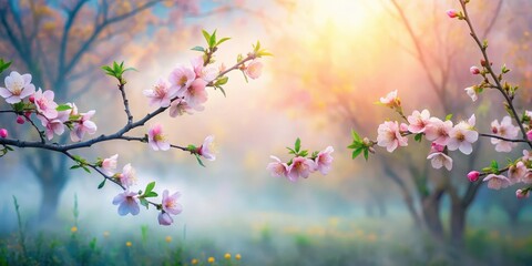 Serene Blossom Branches in Soft Sunrise Light, a Peaceful Springtime Orchard Scene