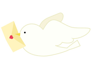ラブレターをくわえて飛ぶ白い鳩　ベクターイラスト