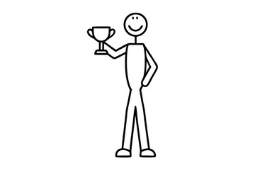 Stick Figure Holding a Trophy silhouette vector illustration