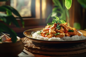 High-end advertising image of spicy Isaan-style papaya salad 