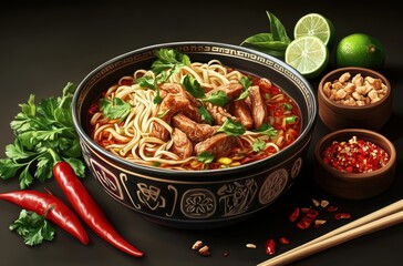 Hot and savory duck noodles in a traditional bowl with authentic T