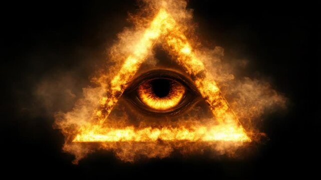 Burning all-seeing eye within a triangle